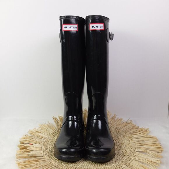 Hunter Original Black Tall Gloss Rain Boots Size 5 - Picture 1 of 11